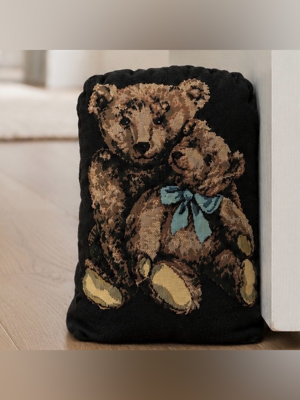 Dakotah Teddy Bear Weighted Door Stopper Black Tapestry USA Vintage